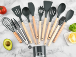 Ensemble d'ustensiles de cuisine en silicone et bois accessoires cuillères 12 pièces
