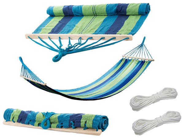 Garden hammock reinforced striped coloured wood rocker swing 200 x 80