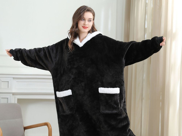 Warm sweatshirt blanket large oversize thick soft hooded dressing gown long xxl