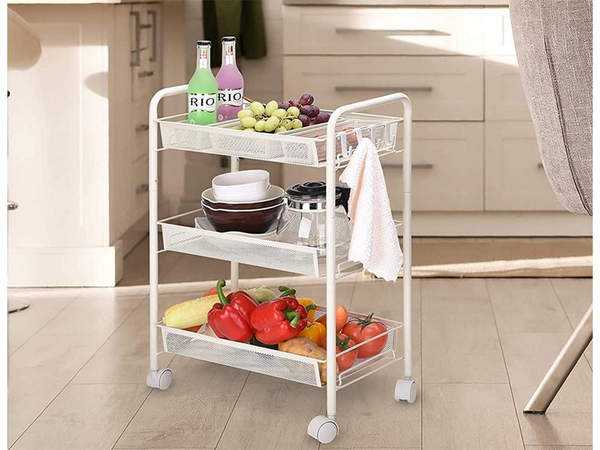 Bathroom shelf kitchen cabinet on wheels metal rack three levels 3