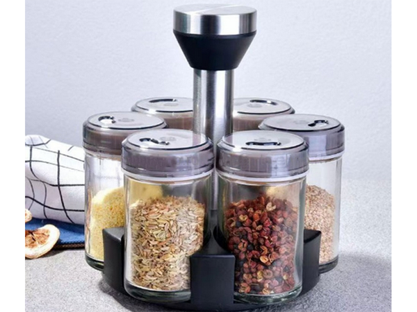 Vürtside organiseerija pöörlev klaasist mahutid 6 tk vürtsisoola