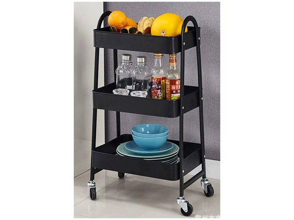 Kitchen shelf bathroom cabinet on wheels metal rack three levels 3