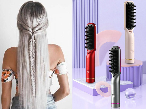 Hair straightener brush 2in1 electric cordless