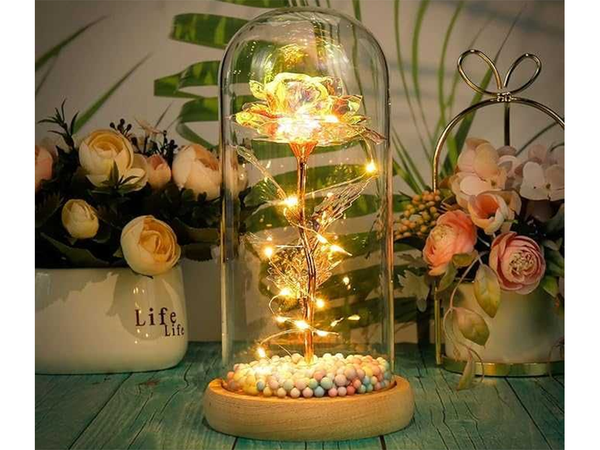 Everlasting rose in glass led luminous glass box women's day gift