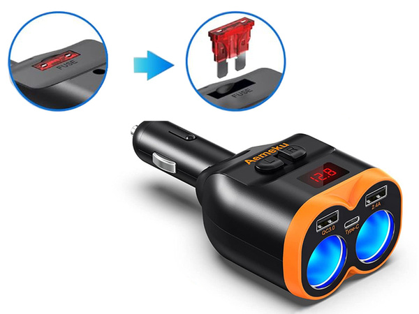 12-24v soclu splitter 2xusb-a 1xusb-c qc 3.0 80w încărcător