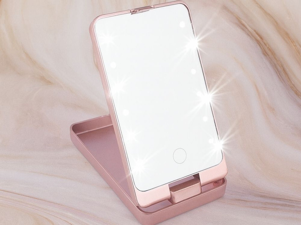 Espejo cosmético con iluminación led para maquillaje, plegable, de viaje