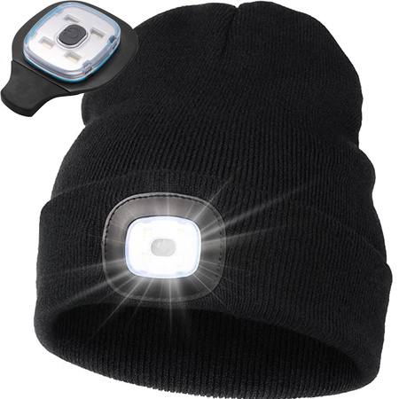 AUTUMN WINTER HAT WITH LED TORCH BLACK USB 3 LIGHT MODES
