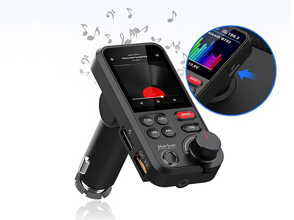 Bluetooth transmitter 5.0 fm freisprecheinrichtung usb qc tf bass lcd 12-24v