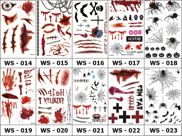 Tatouages halloween faux réaliste lavable temporaire déguisement sang