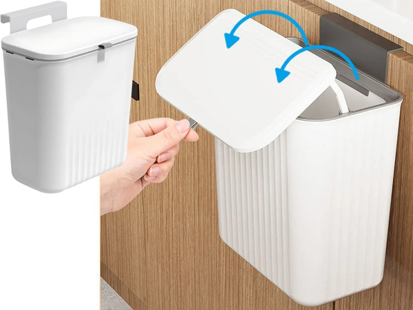 Závěsný koš na kuchyňský odpad s víkem na dveře skříňky bílý 9l