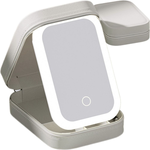 Makeup mirror with led lighting organiser for travel cosmetics