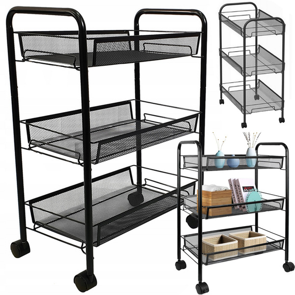 Kúpeľňová polica kuchynská skrinka na kolieskach kovový stojan tri úrovne 3