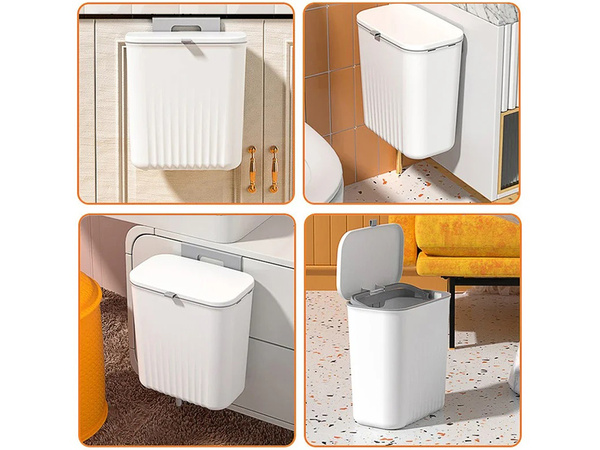 Papelera de cocina colgante con tapa para puerta de armario blanca 9l