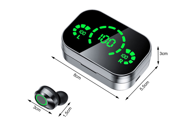 Bezdrátová sluchátka do uší bluetooth s nabíjecím pouzdrem s led diodami a mikrofonem