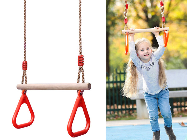 CHILDREN'S WOODEN GARDEN SWING GYMNASTIC TRAPEZE WITH HANDLES