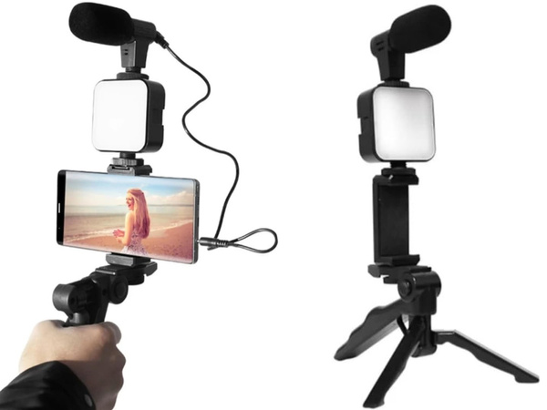Kit vlogging trépied microphone support téléphone enregistrement vidéo