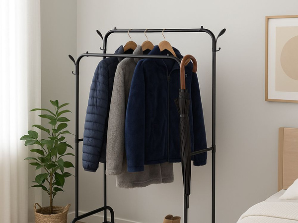 Stehender kleiderständer mit regalen für schuhe und jacken metallgarderobe