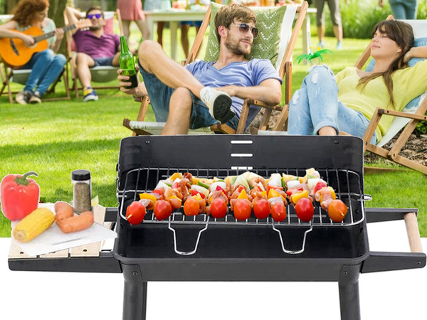 Grill ogrodowy duży węglowy bbq regulowany ruszt półki koła przenośny