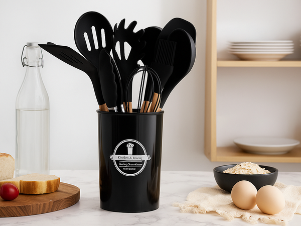 Ensemble d'ustensiles de cuisine en silicone et bois accessoires cuillères 12 pièces