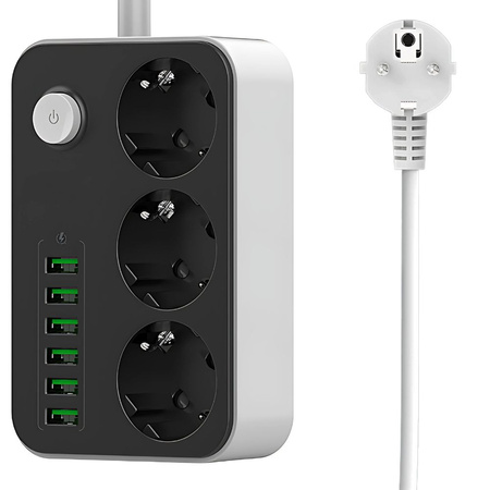 3-spot 250v 2m 6x usb lādētāja strāvas kontaktdakša