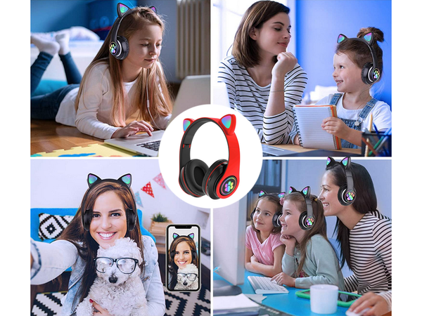 Juhtmevabad kõrvaklapid bluetooth raadio fm mp3 kassikõrvad led taustavalgustusega