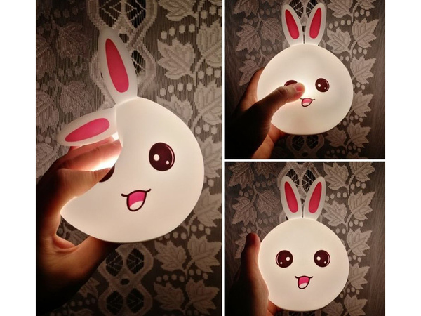Lampe de chevet led lapin télécommandée rgb usb pour enfants