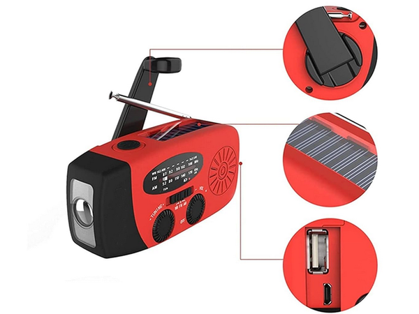 Radio torche rechargeable dynamo solaire banque d'alimentation usb d'urgence