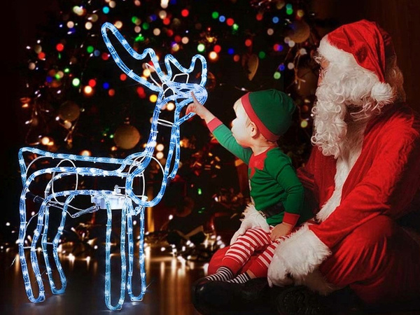 Leuchtendes rentier 216 led weihnachtsdekoration mit beweglichem kopf grosser garten
