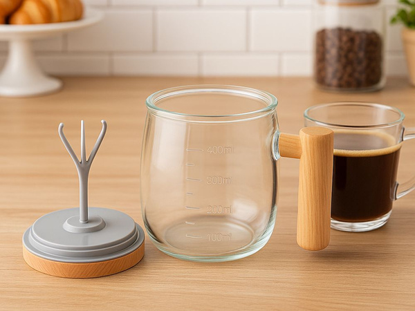 Self-stirring mug for coffee, tea and other beverages, glass, electric, 400 ml
