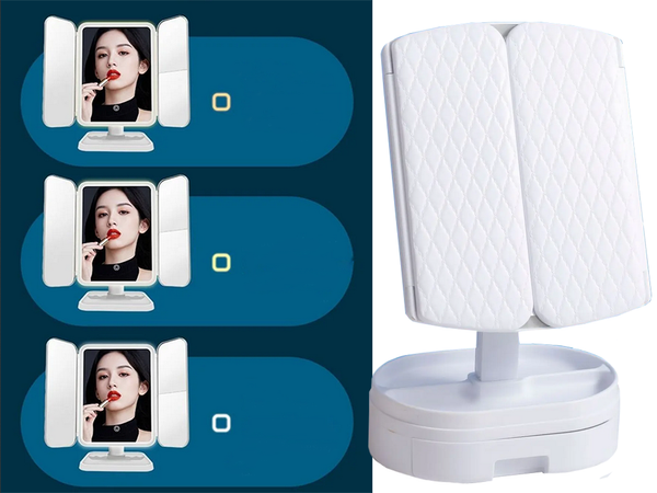 Makiažo veidrodis vedė kosmetikos apšviestas sulankstomas didinamasis veidrodis