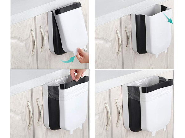 Zložljiva košara za biološke odpadke, obešena na omari