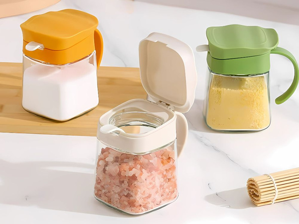 Kuchynská nádoba na korenie s rukoväťou, sklenená 300 ml + lyžička