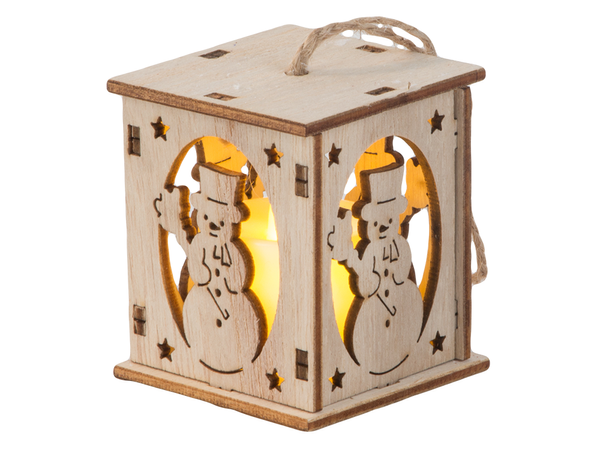 Hölzerne hängende weihnachtsbaumlaterne beleuchtung weihnachtsdekoration schneemann
