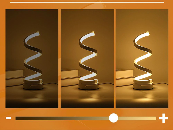 Lampe spirale LED de bureau à 3 couleurs de lumière, USB, réglage de la luminosité