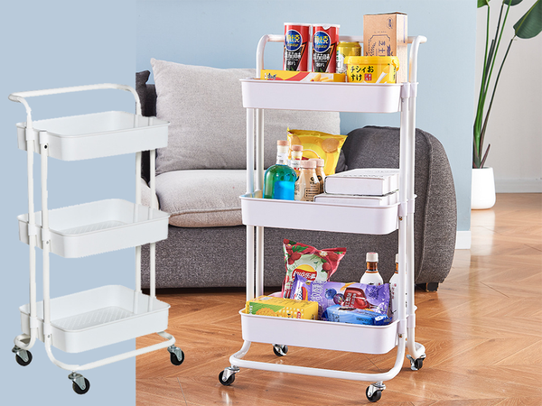 Étagère de salle de bain, armoire de cuisine, étagère mobile sur roulettes, 3 niveaux, blanche