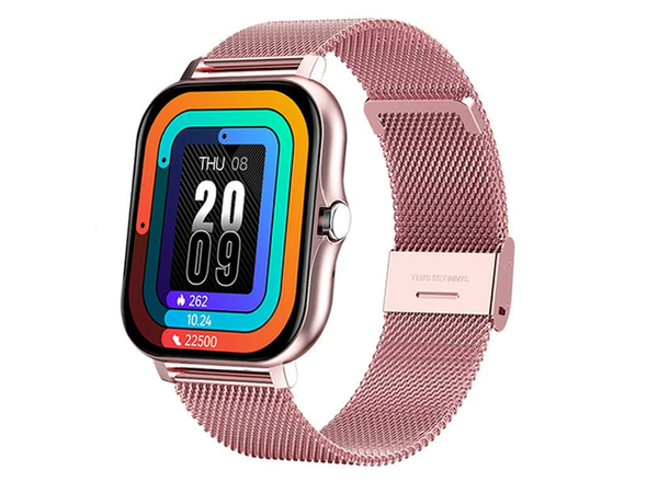 Smartwatch dámské hodinky pánské gumový řemínek sport bluetooth hovory růžové
