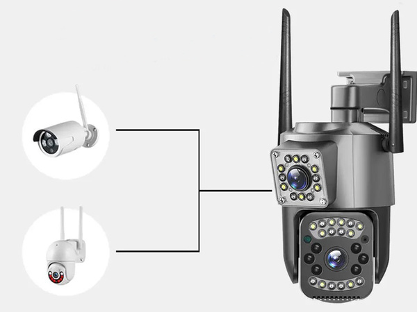 Caméra à deux objectifs wifi extérieure rotative wifi détecteur de mouvement ip