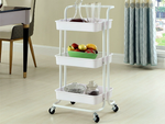 Bathroom shelf, kitchen cabinet, mobile rack on wheels, 3 levels, white