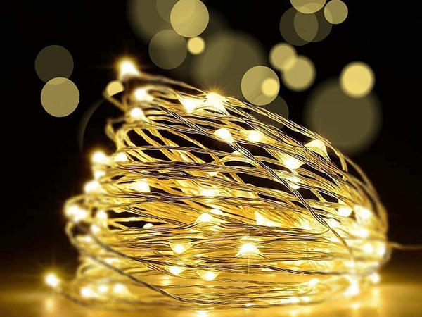 Wire lights 100 leds with batteries 10m white warm