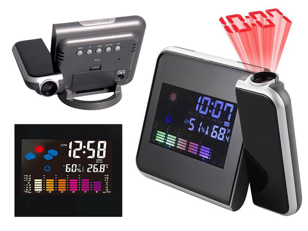 Meteoroloģiskās stacijas pulkstenis ar projektora higrometra datumu