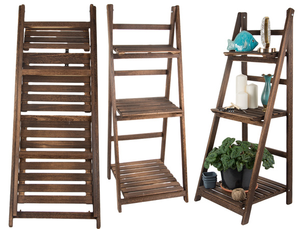 Échelle en bois pour parterres de fleurs, trois étagères, étagère pour plantes
