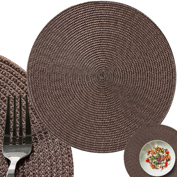 Round placemat for kitchen table plaited table mat brown