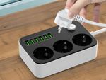 3-spot 250v 2m 6x usb teljesítő tápcsatlakozó dugó