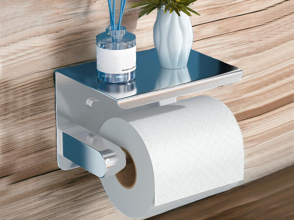 PORTE-PAPIER HYGIÉNIQUE AVEC TABLETTE TÉLÉPHONE POUR SALLE DE BAIN WC ACIER