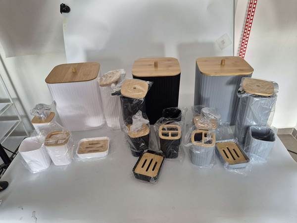 Set de baie distribuitor de perie de toaletă coș de bambus 6 piese