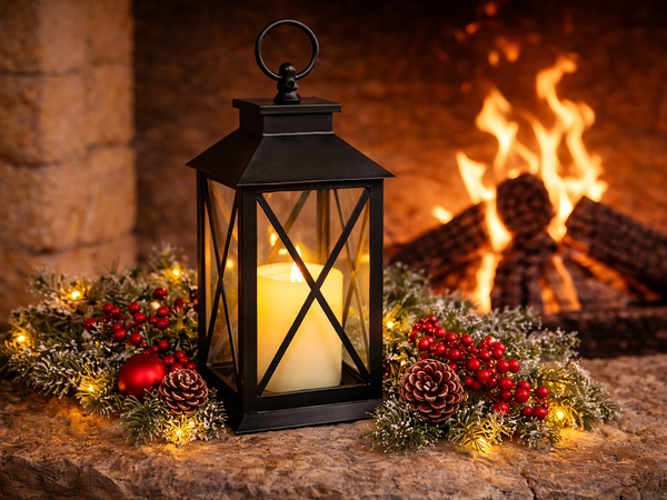 DECORATIVE LED LANTERN WITH ELECTRIC BATTERY-POWERED CANDLE