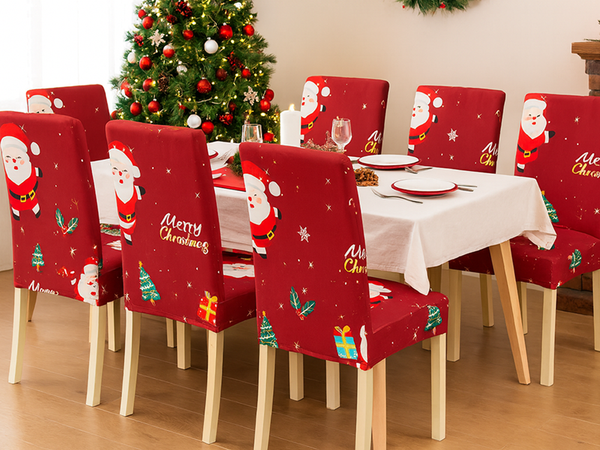 Funda navideña para silla decorativa universal Papá Noel con goma elástica