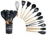 Juego de utensilios de cocina de silicona y madera accesorios cucharas 12 piezas