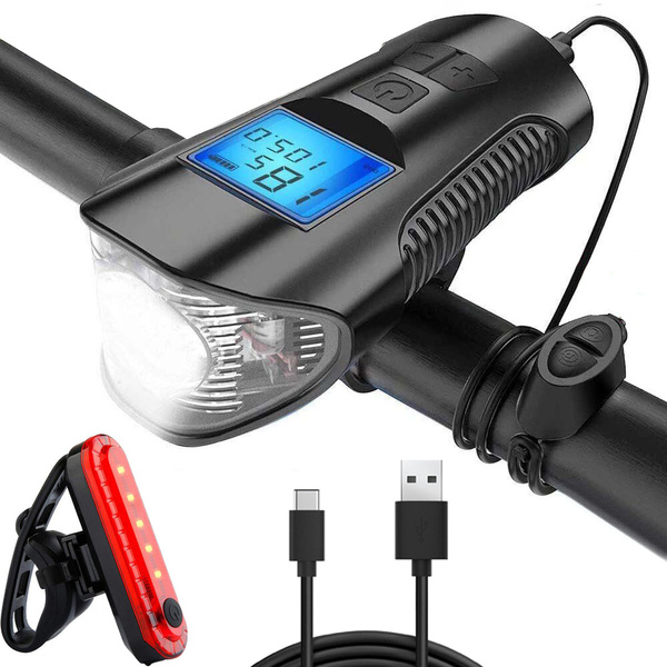 Lampe avant arrière led vélo km compteur klaxon bruyant 3in1