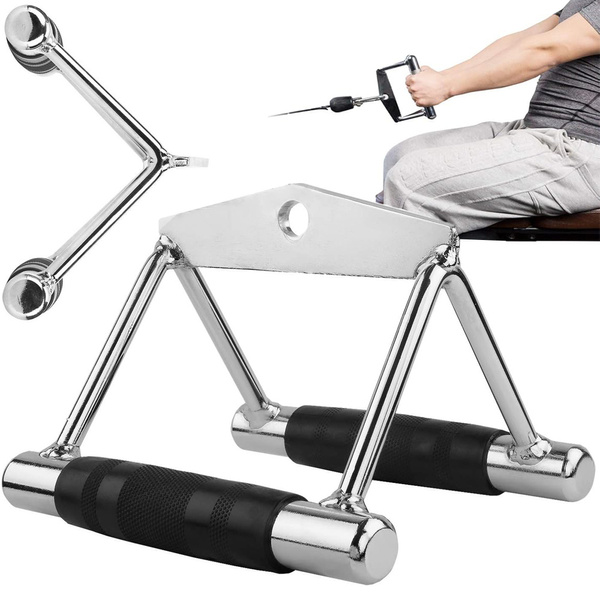 Double triangular handle for overhead hoist lower steel exercise